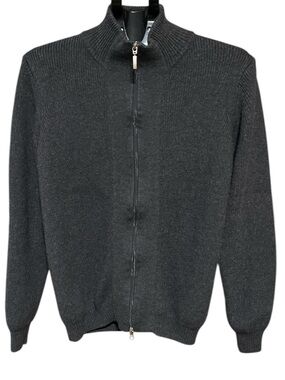 HARRY ROSEN Men's Full Zip-Front Ribbed Cardigan Sweater - Charcoal
